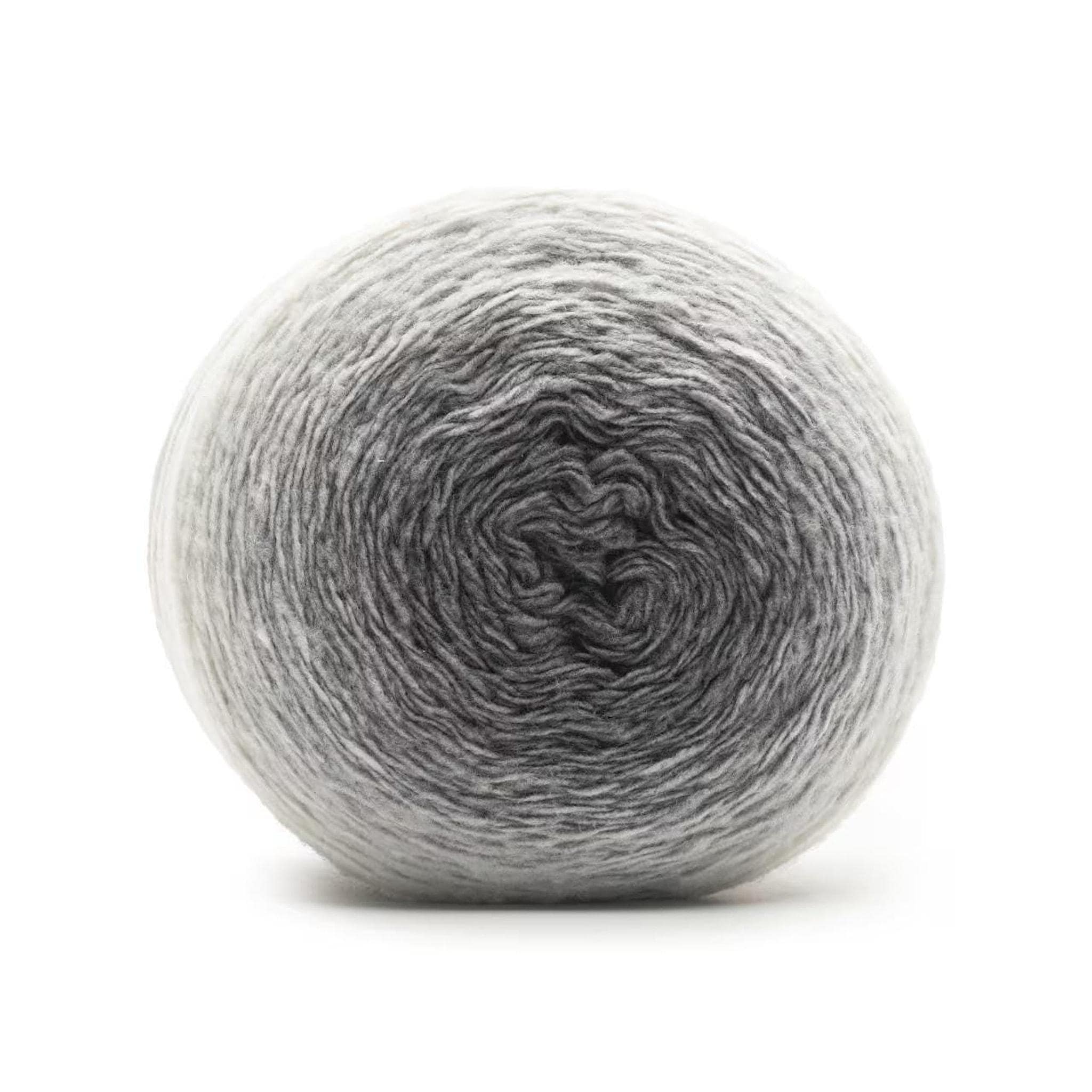 A ball of yarn with a gradient from light gray on the outside to dark gray in the center.