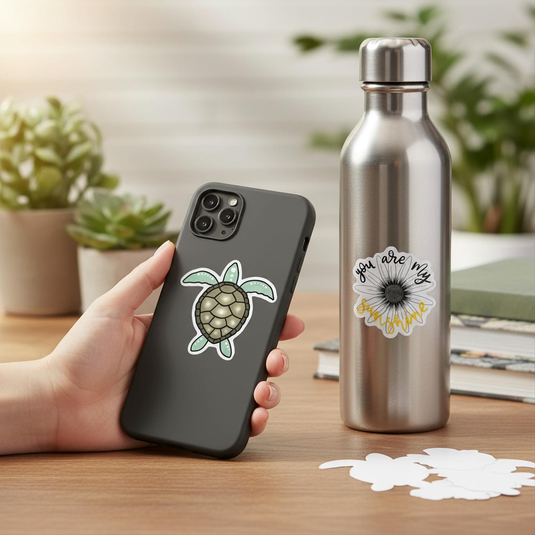 Custom Waterproof Vinyl Stickers | Pet, Logo, Photo Decals (1-3 Inch) shown in a professional product listing photo