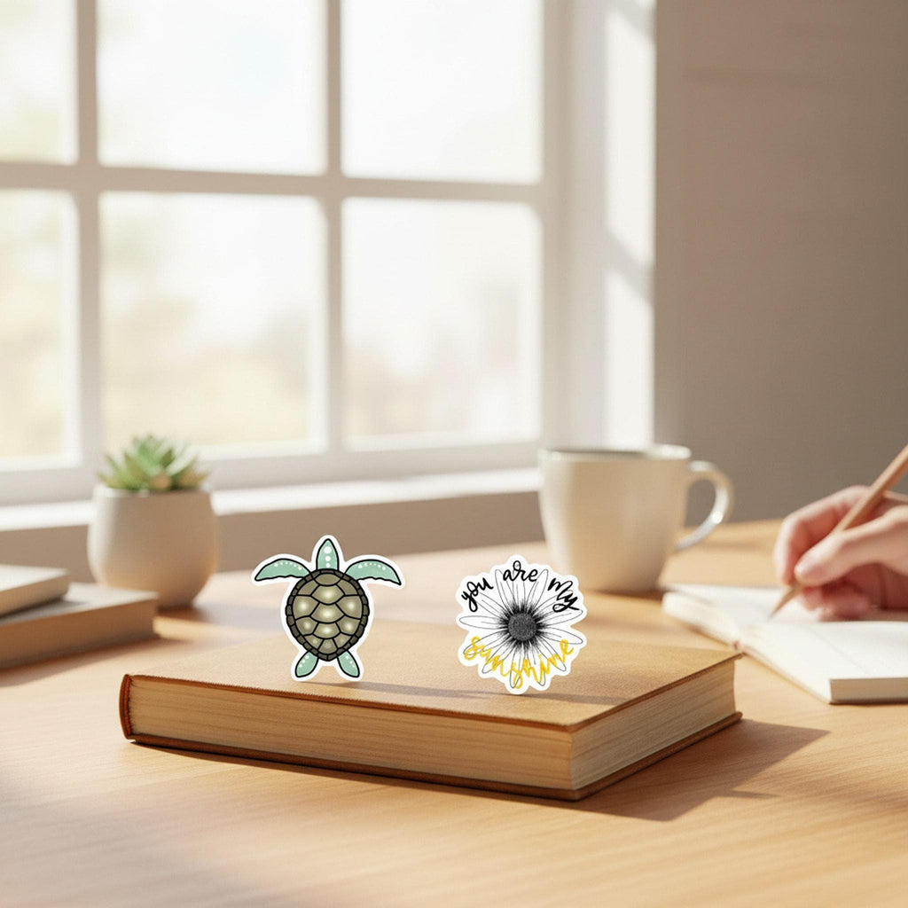 Custom Waterproof Vinyl Stickers | Pet, Logo, Photo Decals (1-3 Inch) shown in a professional product listing photo