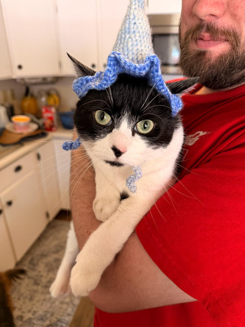 Crochet Cat Wizard Hat | Handmade Pet Hat for Cats | Funny Cat Gift | Cottagecore Cat Accessories | Made to Order | Whimsical Cat Owner Gift