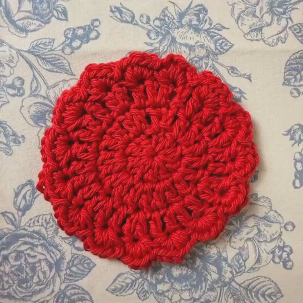 Rustic Circle Crochet Coaster, Red Yarn Table Protector