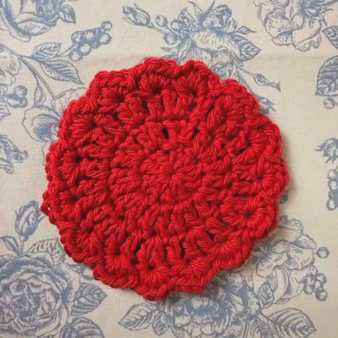 Rustic Circle Crochet Coaster, Red Yarn Table Protector