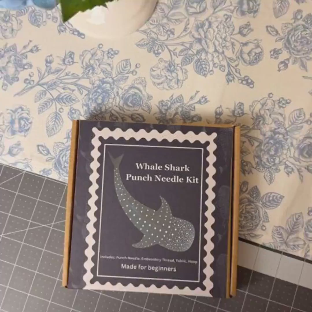 Whale Shark Punch Needle Kit, Beginner Embroidery Craft, Ocean Felted Art (6x6 inches)