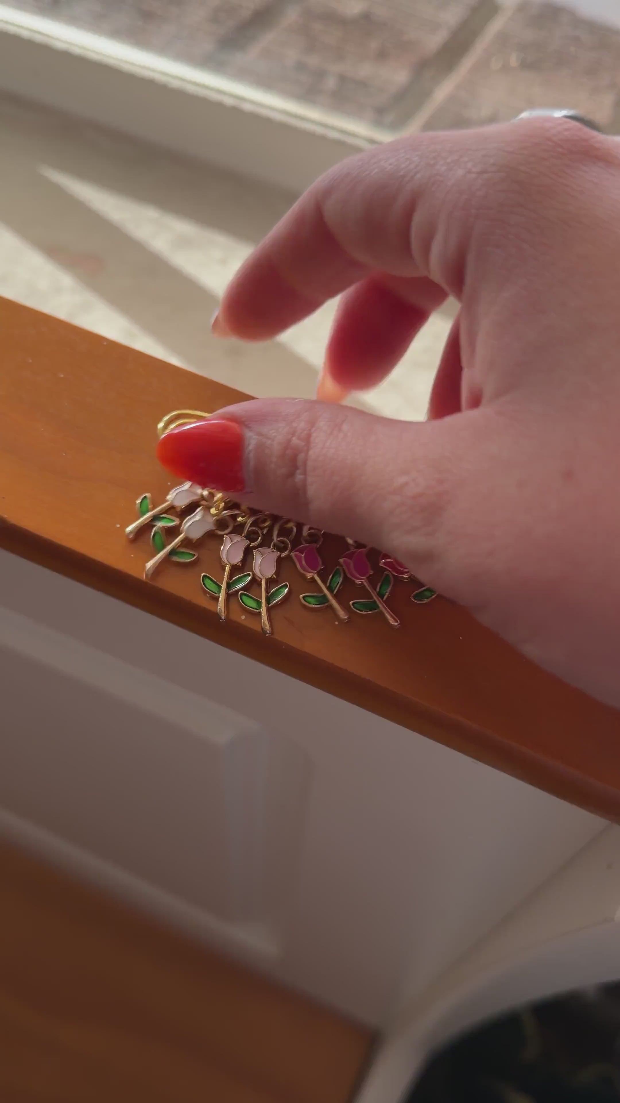 Floral Stitch Marker Set Of 8, Gold Clasps With Enamel Tulips
